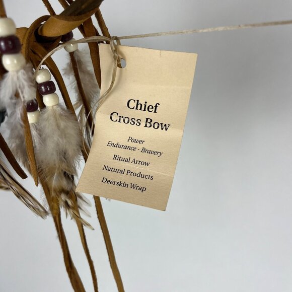 Chief Cross Bow Native American Wall Hanging Decor with Deerskin & Feathers - Picture 6 of 16